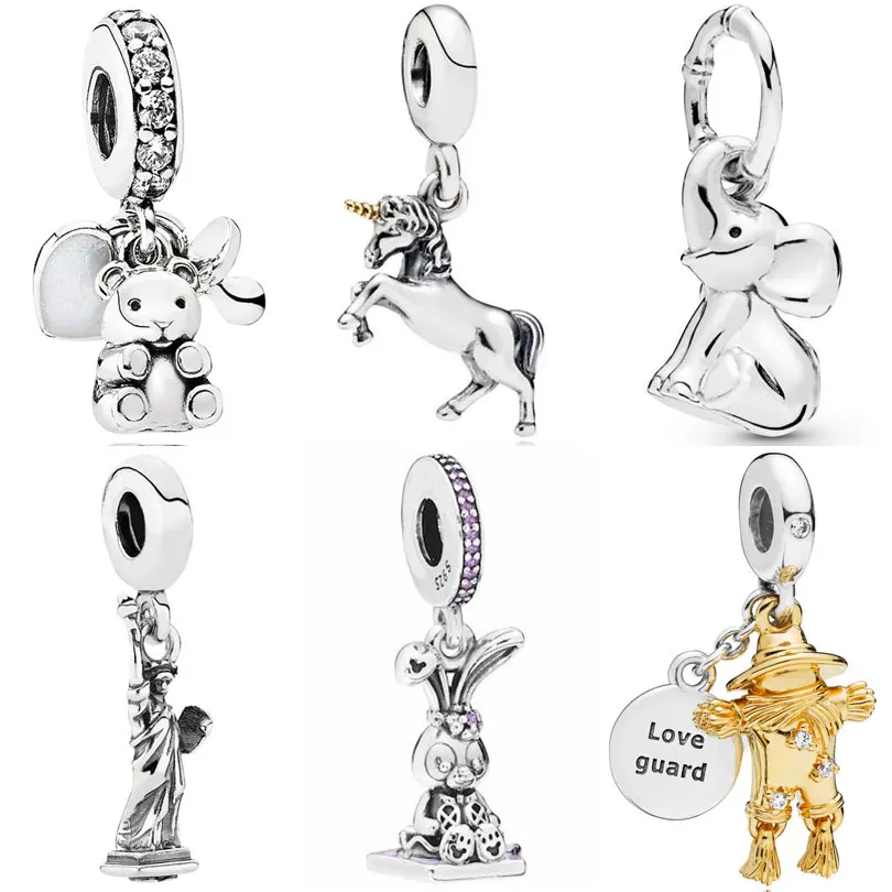 

Baby Treasures Unicorn Elephant Statue of Liberty Scarecrow Guardian Pendant Bead 925 Silver Charm Fit Fashion Bracelet Jewelry