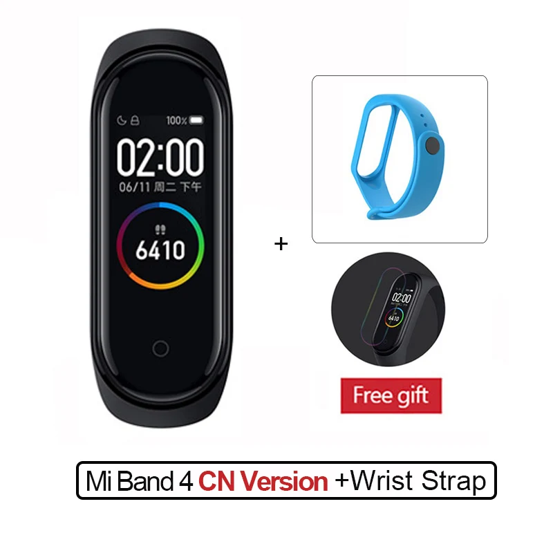 CN Add Blue Strap Новейший Xiaomi mi-браслет 4, фитнес-браслет с цветным экраном, Bluetooth 5,0, смарт-браслеты 4, сменный mi Band 3 - Цвет: CN Add Blue Strap