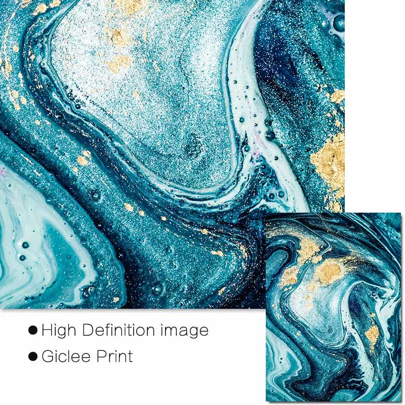 

3 Panels Nordic Sea Blue Golden Color Print On Abstract Canvas Painting Wall Art Poster Quadro Wall Pictures For Home Decoration