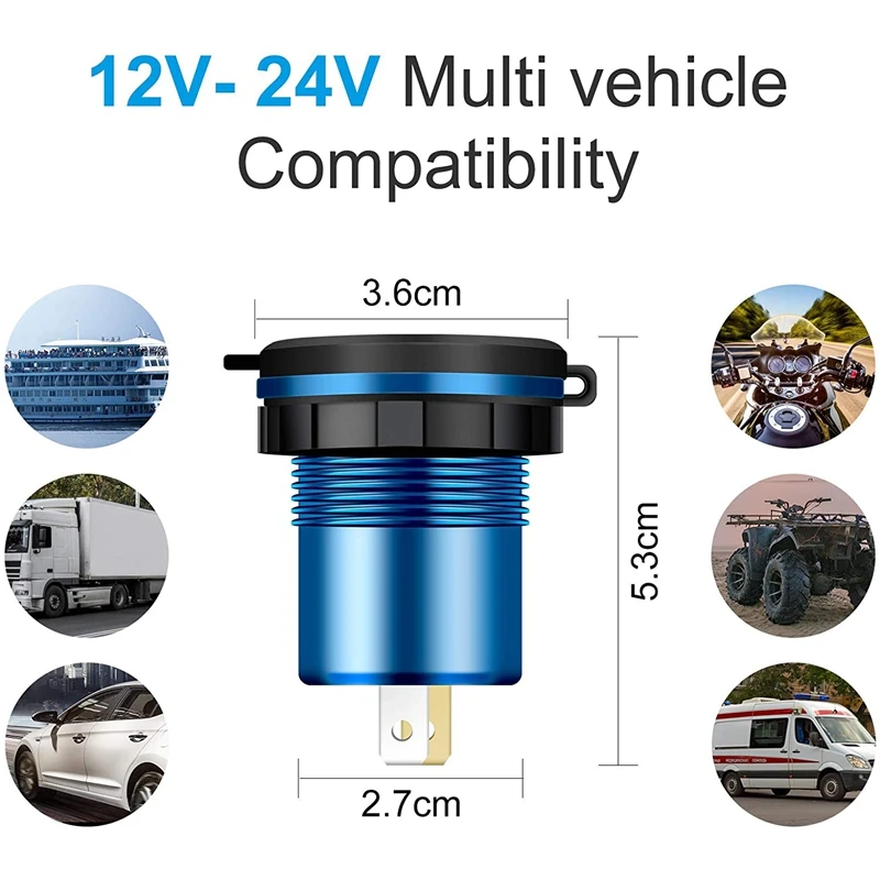

QC 3.0 Dual USB Car Charger Socket with Volmeter & Switch, 36W 12V Fast Charger, for Car Boat Motorcycle ATV Truck