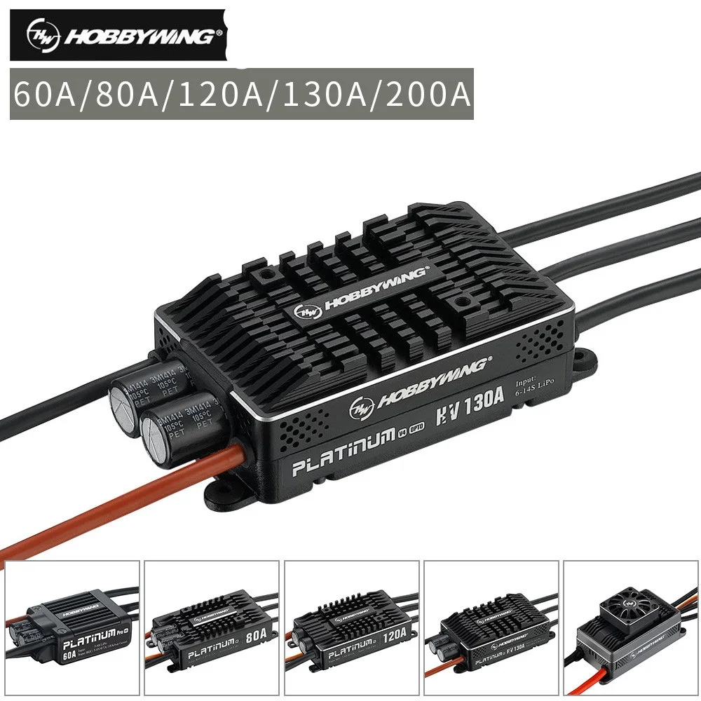 Hobbywing Platinum 60A/80A/120A/130A/200A V4 серия бесщеточный BEC ESC 3-14S для вертолетов с фиксированным крылом