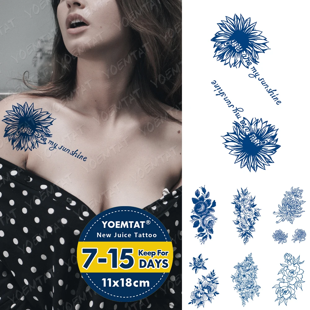 

Juice Lasting Waterproof Temporary Tattoo Stickers Sunflower English Letter Peony Flower Flash Tattos Woman Body Art Fake Tatto