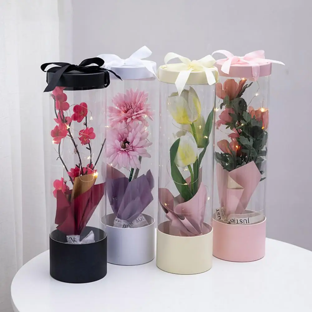 

4 Styles Excellent Handheld Clear Flower Box Cylinder Flower Packing Box Delicate for Flower Arrangement