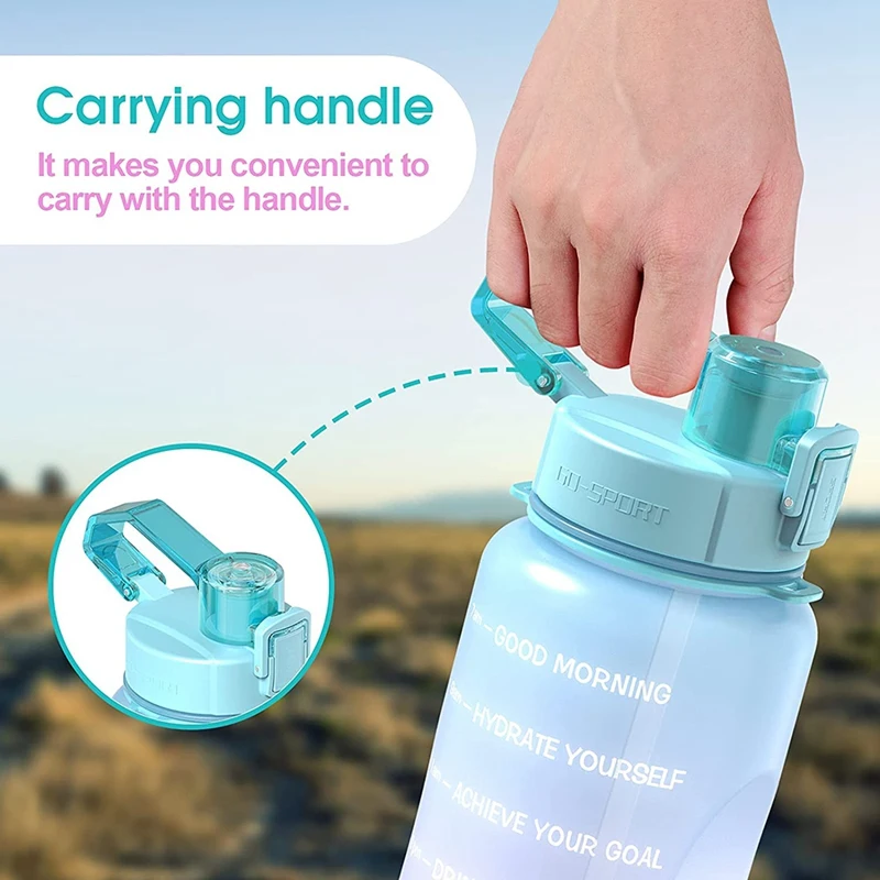 Спортивная бутылка для воды с маркером времени и соломинкой из тритана объемом 64