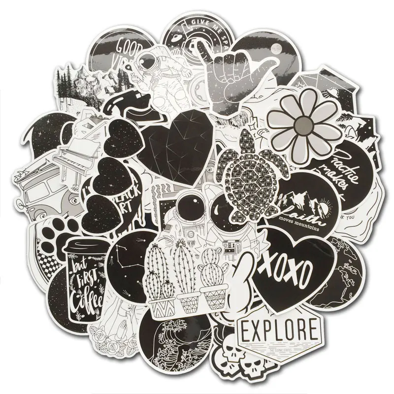 50 Pcs Black White Vsco Girls Stickers for Hydro Flask Ins C