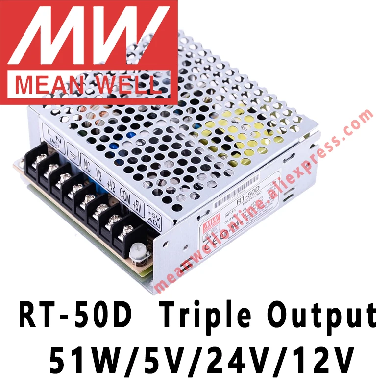 Бренд Mean Well представляет RT 50D 5 V/24 V/12 V AC/DC 51 Вт тройной Выход переключение Питание