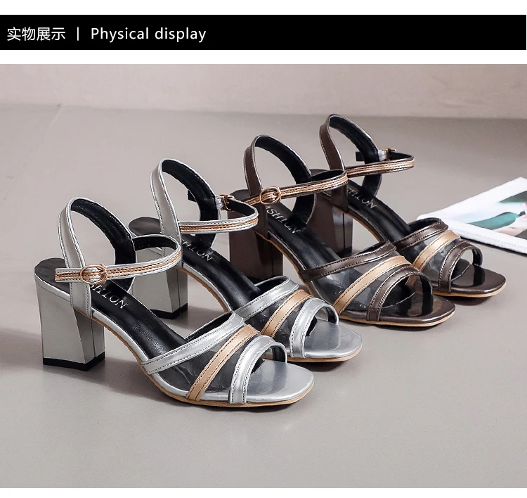 

New Open Toe Cowhide Leather Sandals Women Shoes High Heel Sandals Fashion Casual Shoes Women Sandals Plus Size