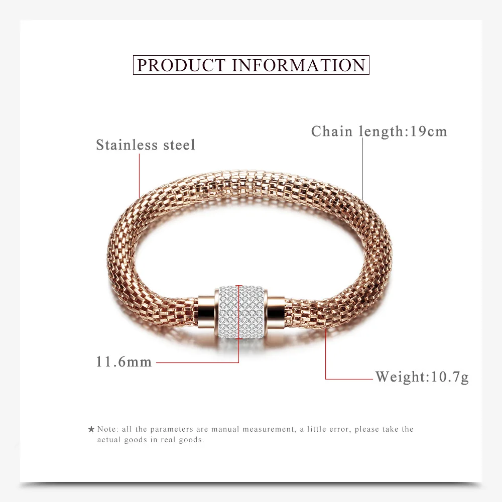 

Classic Luxury Stainless Steel Mesh Chain with Rhinestones Womens Bracelets Temperament Beauty Cuffs Charm Female Bangle Jewelry