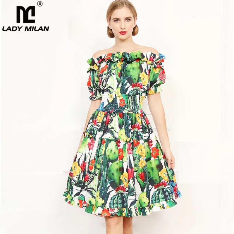 

Женское подиумное платье с вырезом лодочкой и короткими рукавами, сексуальное платье с открытыми плечами и принтом, модные праздничные пла...