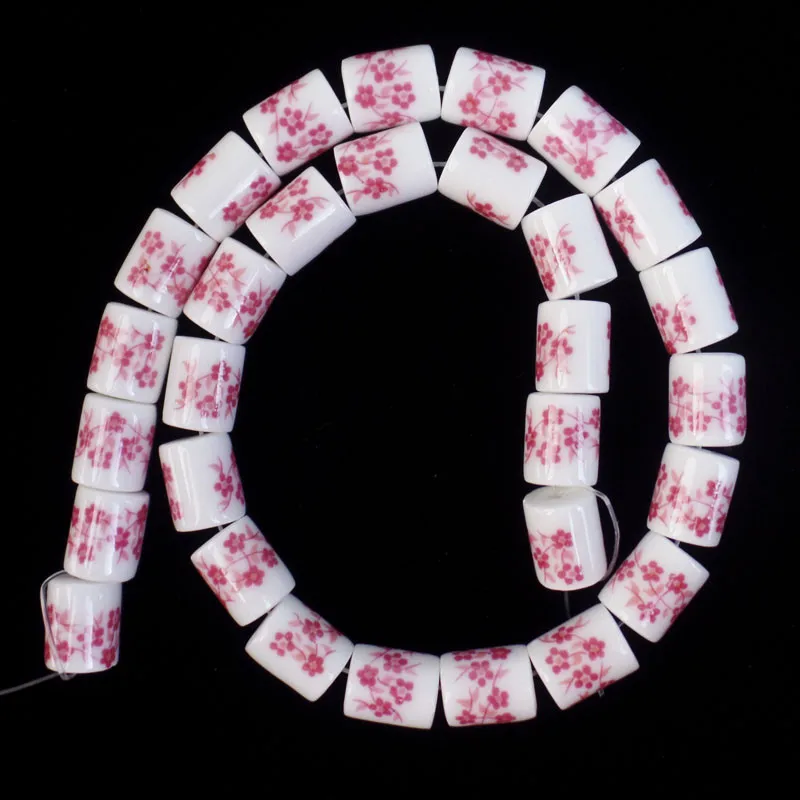 

1Strand 10x8mm Pink Plum blossom Ceramics Column Loose Bead 15.5" B40014 Handmade DIY Necklace Bracelet Jewelry Accessory