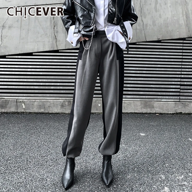 CHICEVER хит цветные Лоскутные женские широкие брюки высокая талия прямые повседневные брюки для женщин Мода одежда Новинка