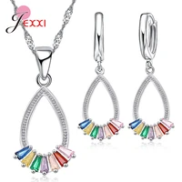 original 925 sterling silver charming waterdrop colorful zirconia earrings necklace set for women girls party jewelry sets