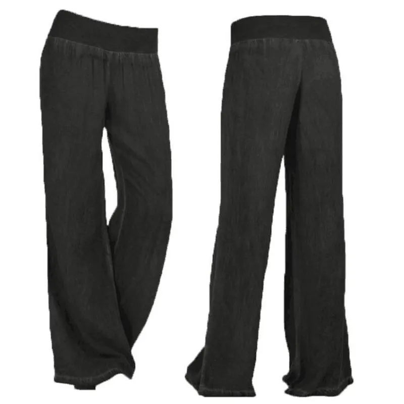 Брюки женские джинсовые с широкими штанинами брюки из денима эластичным завышенным поясом одежда на каждый