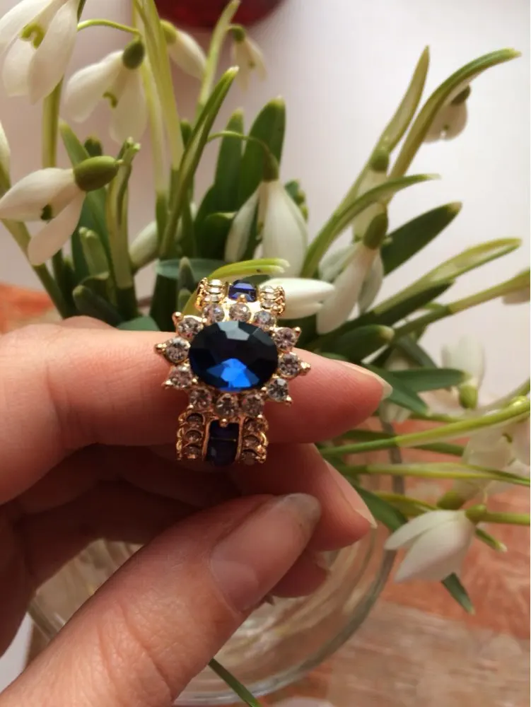 Female Blue Oval Crown Ring Fashion Engagement Size 6-12 Years Filled Vintage Wedding Rings Women's Gifts 2017 Hot Sale | Украшения и