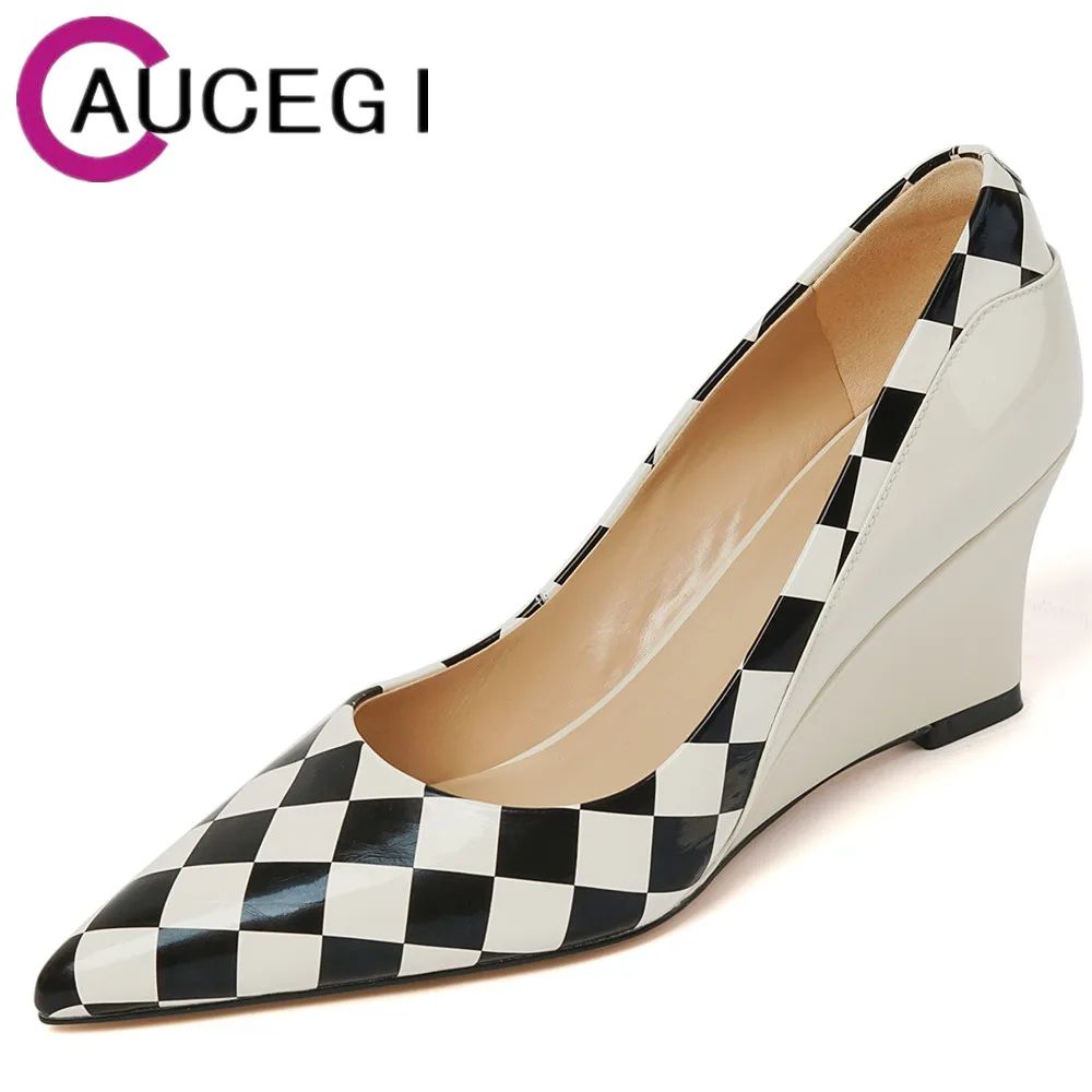 

Женские туфли-лодочки на танкетке, с острым носком, из натуральной кожи