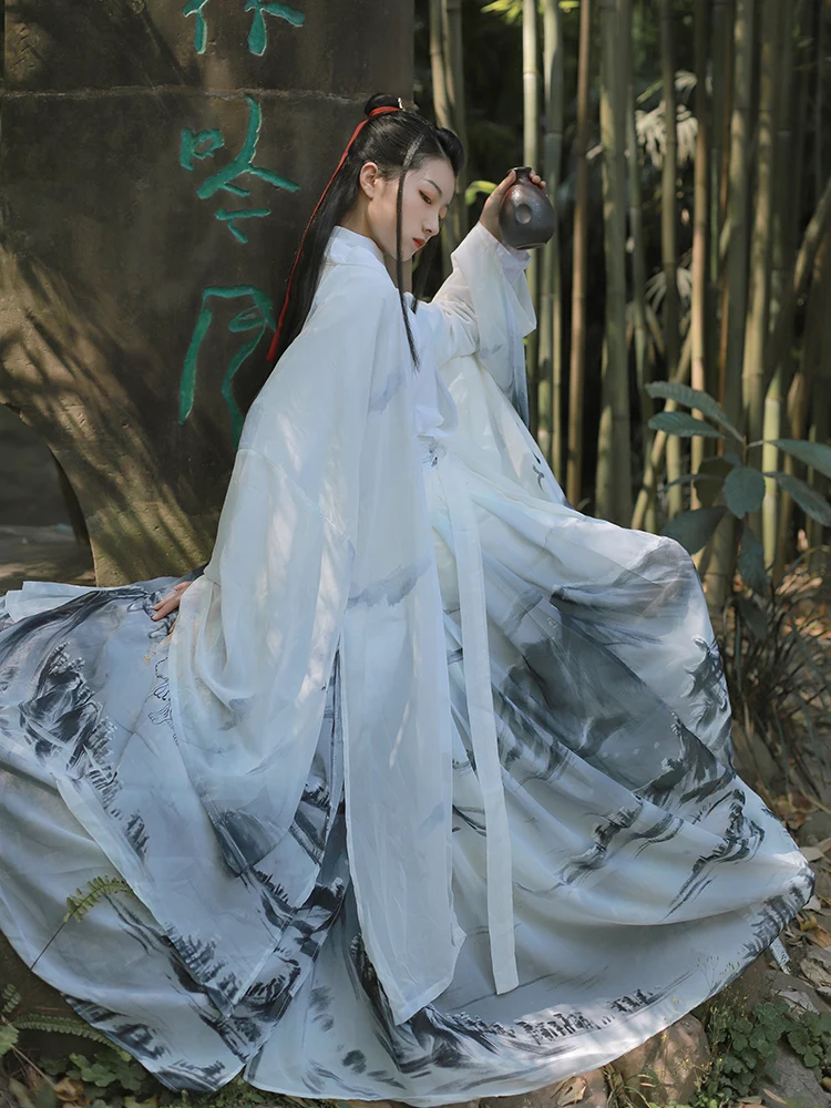Hanfu Женский китайский традиционный костюм классический династии Цзинь из трех