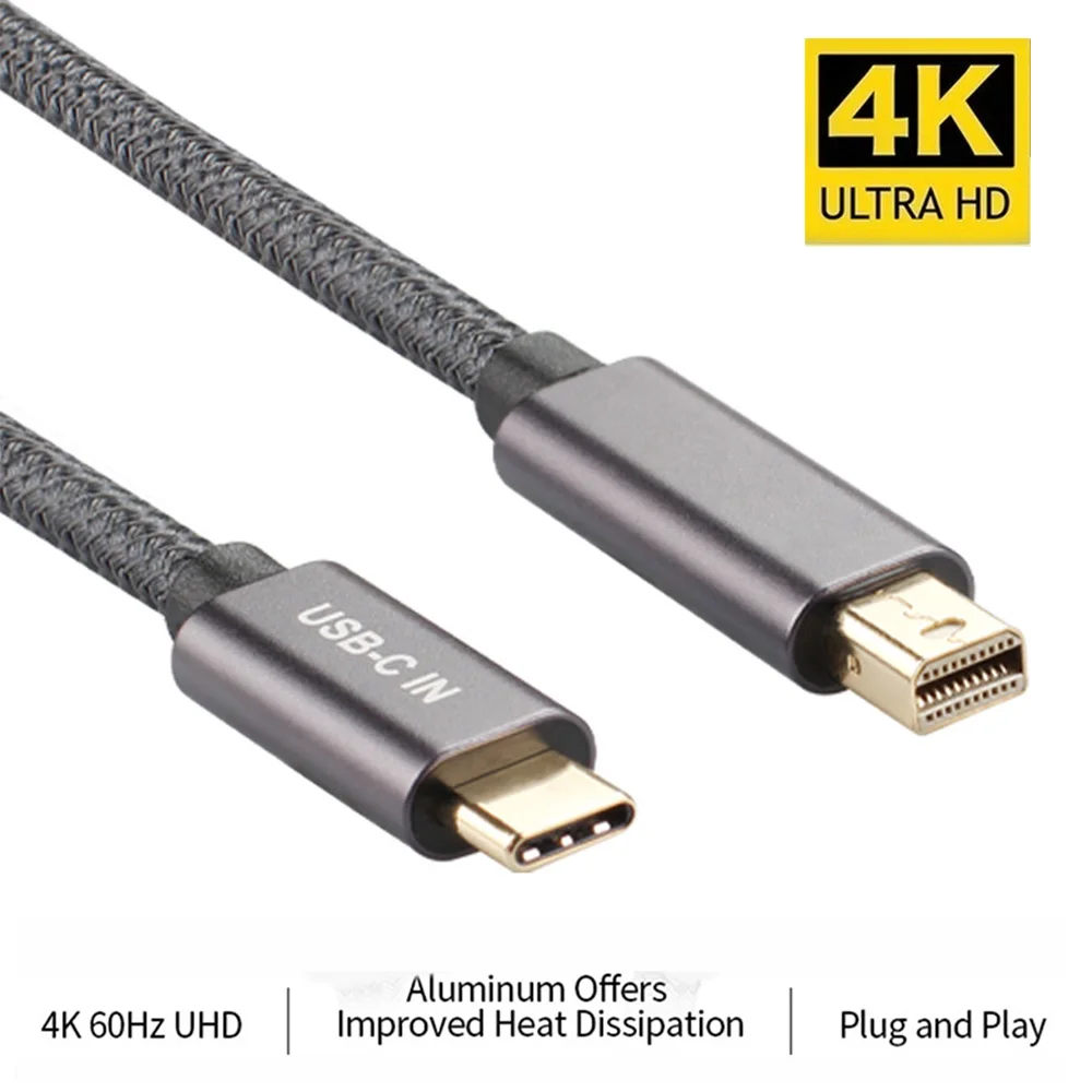 

USB C to Mini DisplayPort Cable 4K 60Hz Type C to Mini DP Cable Adapter Thunderbolt 3 Adapter for MacBook Computer