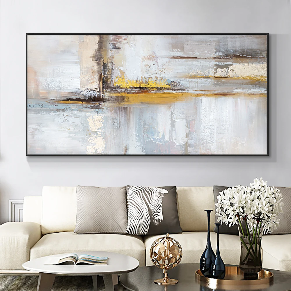 

100% Handmade Large Size Abstract Oil Painting With Gold Foil On Canvas Modern Unframed Painting Wall Art Picture For Home Decor