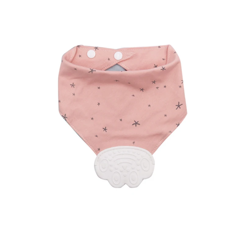 

1pc cotton bib with silicone teether cartoon burp cloths BPA free baby stuff things silica gel teether bib triangle saliva towel