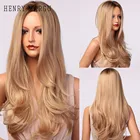 Длинные волнистые синтетические парики для чернокожих и белых женщин, парики блонд с эффектом омбре средней длины, натуральные термостойкие для косплея