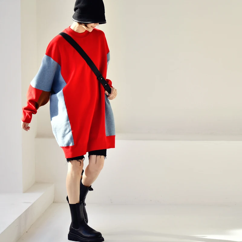 Утепленное шерстяное платье MICOCO M832 большого размера с круглым цветным