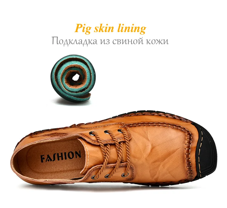 Hot Sale Leather Men Flats Shoes Hand Sewing Men Oxfords Zapatos Hombres Trendy Men Leather Lace Up Shoes High Quality Moccasins