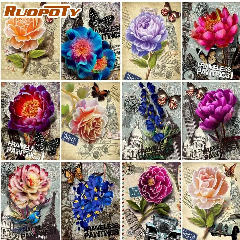 

RUOPOTY DIY Painting By Numbers Flowers Butterfly For Adults Handpainted Kits 50*70cm Boards By Numbers Decorative Handicraft