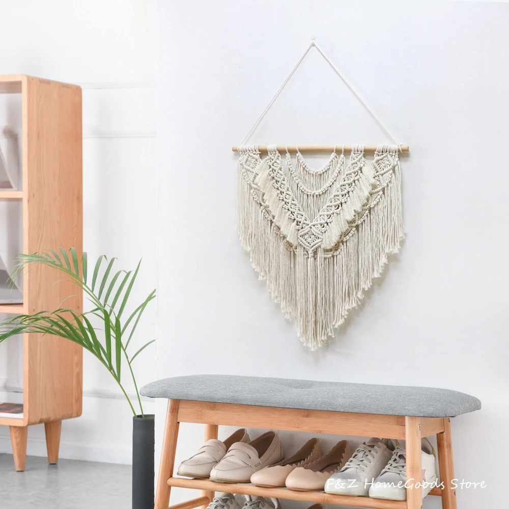 Tapiz colgante de pared de macram&eacute;, tejido a mano, estilo bohemio, decoraci&oacute;n para el hogar, sala de estar, dormitorio, decoraci&oacute;n de fondo-2