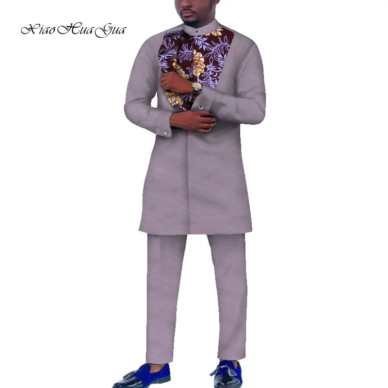 Африканский принт брюки Дашики комплект мужские повседневные Длинные рукава