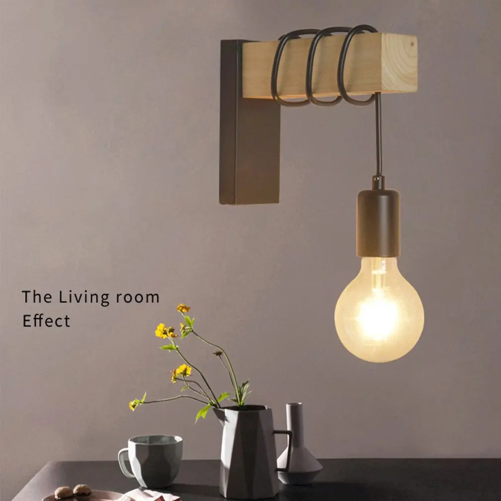 

1pcs Wooden Wrought Iron Wall Lamp Modern Minimalist Bedroom Bedside Lamp Living Room Dining Bar Lighting Decor Lamp Fixture