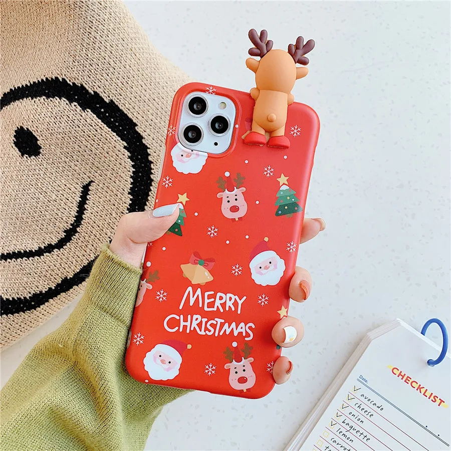 

Cute 3D Cartoon Doll Christmas Deer Case For iPhone Apple12 Pro Max SE 2020 5 S Silicon Cover Elk For Iphone12mini