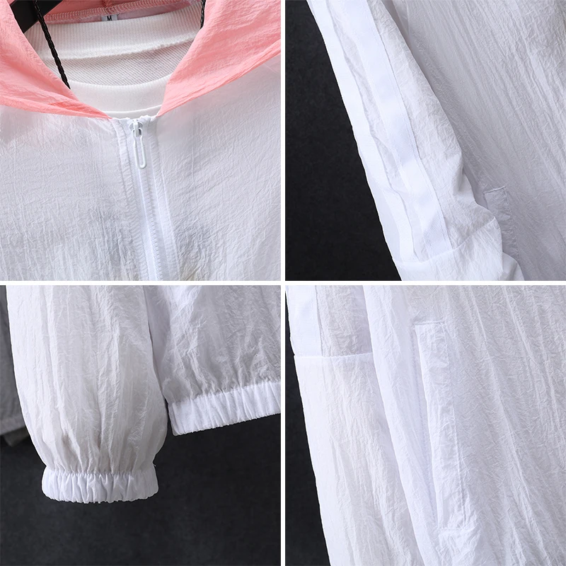 

Women's Thin Jacket Hooded Long Sleeve Zipper Pockets Letter Print Ladies Coats Sunscreen Summer Spring Plus Size Jackets Female