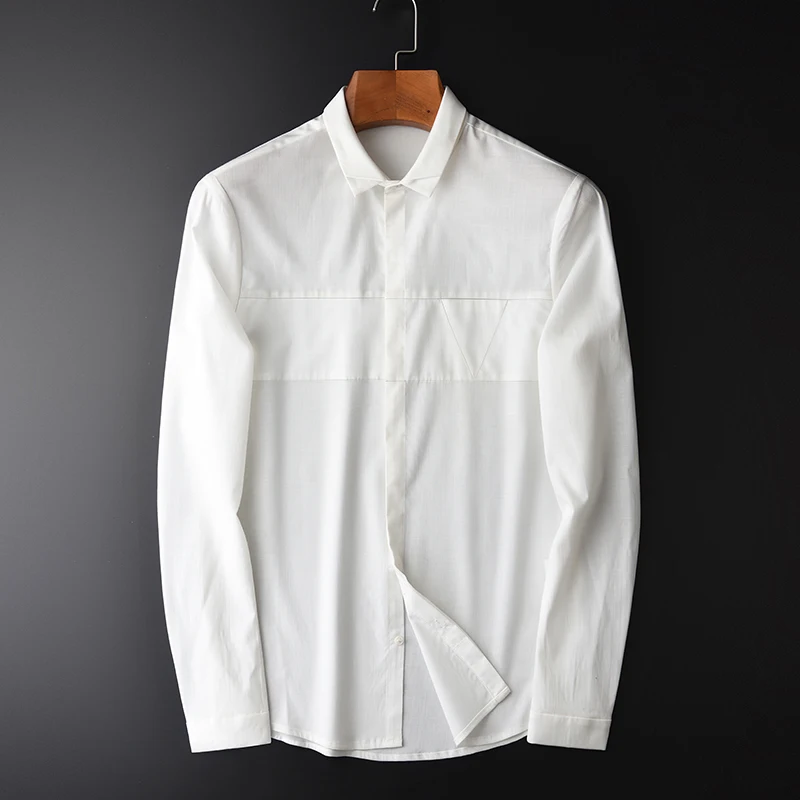 

New Brand Plant Fiber Breathable Comfortable Casual Long Sleeve Mens Fashion Shirts New White Slim Men Shirts Plus Size M-4XL