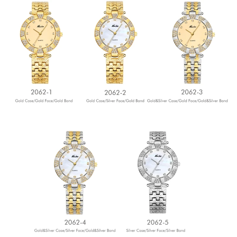 Часы женские кварцевые водонепроницаемые с золотым браслетом и бриллиантами |