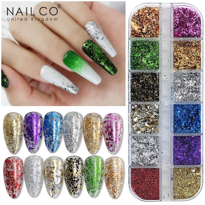 NAILCO Золотая зернистая алюминиевая фольга бумажная наклейка для ногтевого