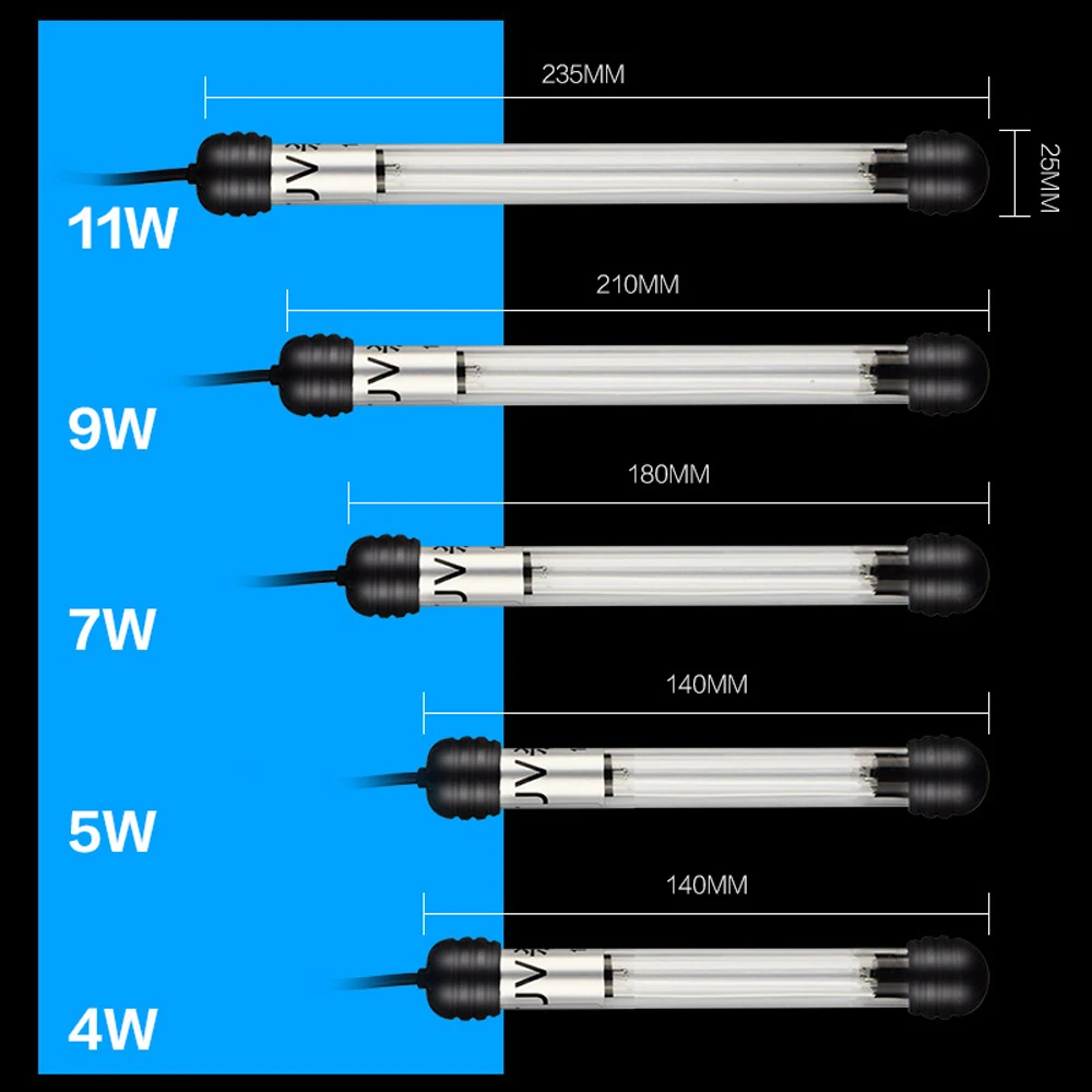 Fish tank Submersible UV Sterilizer Lamp Light Ultraviolet Filter Waterproof Water Cleaner For Aquarium Pond Coral 5w/7w/9w/11w