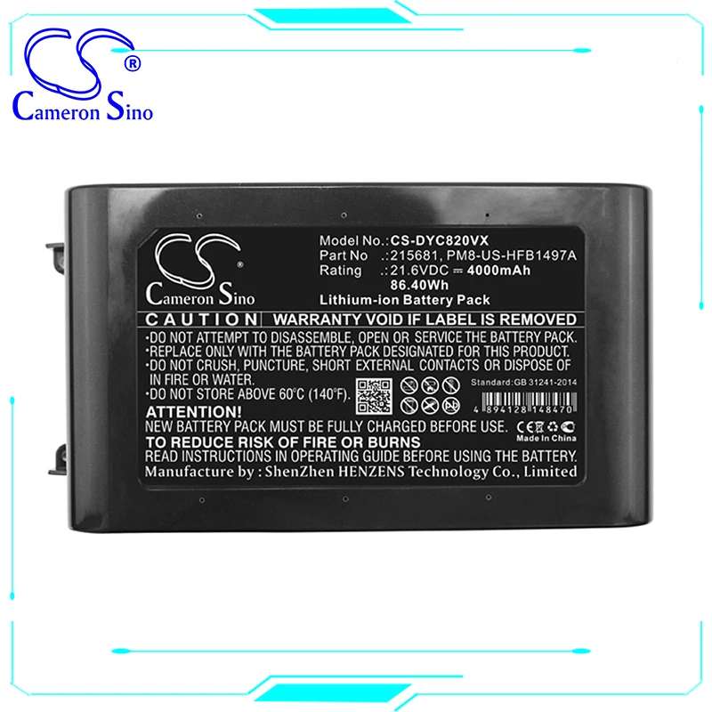 

Cameron Sino 4000mAh Li-ion Battery For Dyson SV10 V8 V8 Absolute Part No. 215681 215866-01/02 215967-01/02 86.4Wh