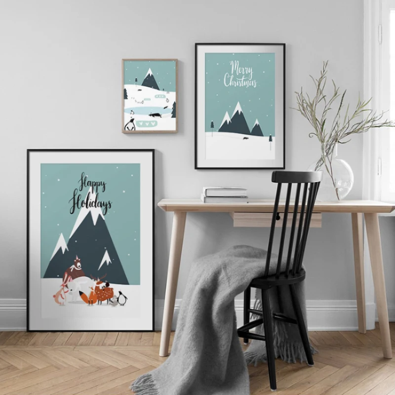 

Christmas Cartoons Lovely Sleigh Elk Snow Poster Wall Art Canvas Print Painting Picture For Church Supermarket Home Decoration