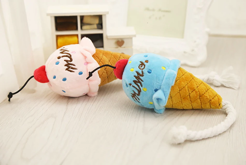 Ice Cream Dog Toys Squerk Chew Cute Accessories Blue Pink Training For Dogs Fleece Material | Дом и сад
