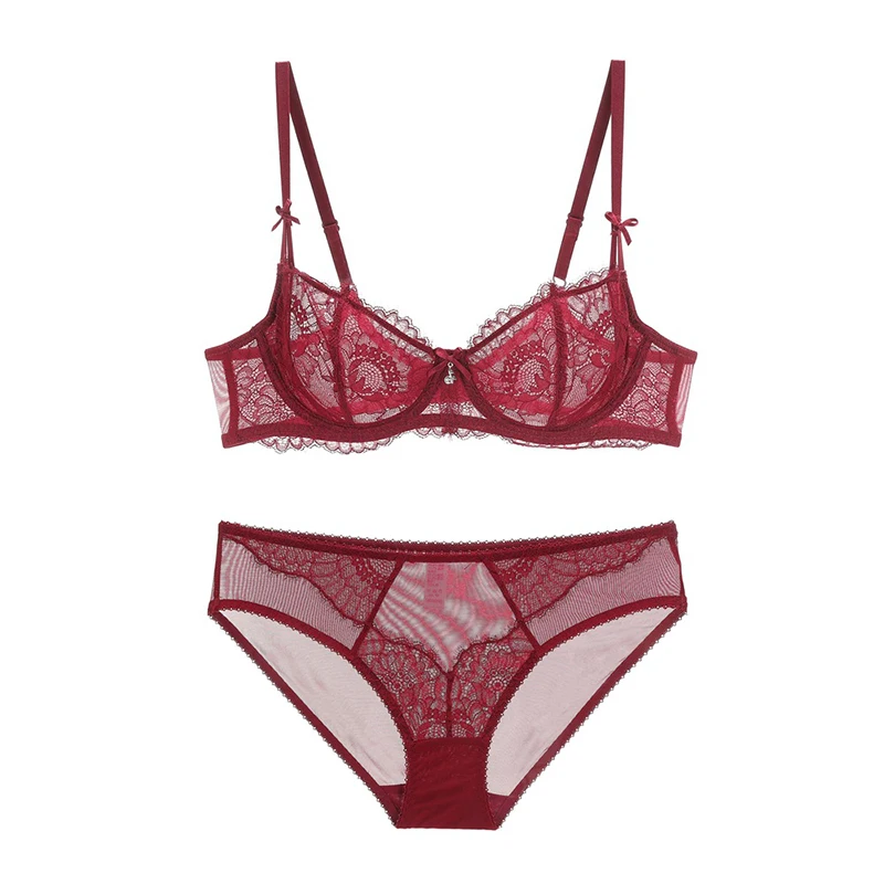 Нижнее белье женское ультратонкое с цветочной вышивкой и чашками пуш