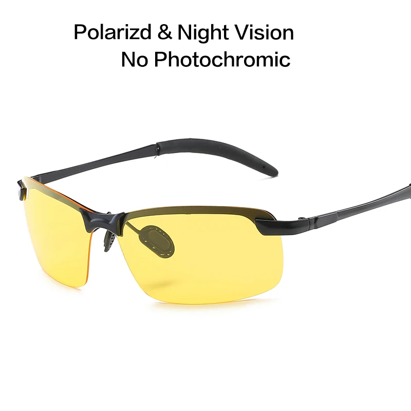 Black Night vision Для вождения, фотохромные солнцезащитные очки, мужские, поляризационные, хамелеон, обесцвечивание, солнцезащитные очки для мужчин, модные, без оправы, квадратные солнцезащитные очки - Цвет линз: Black Night vision