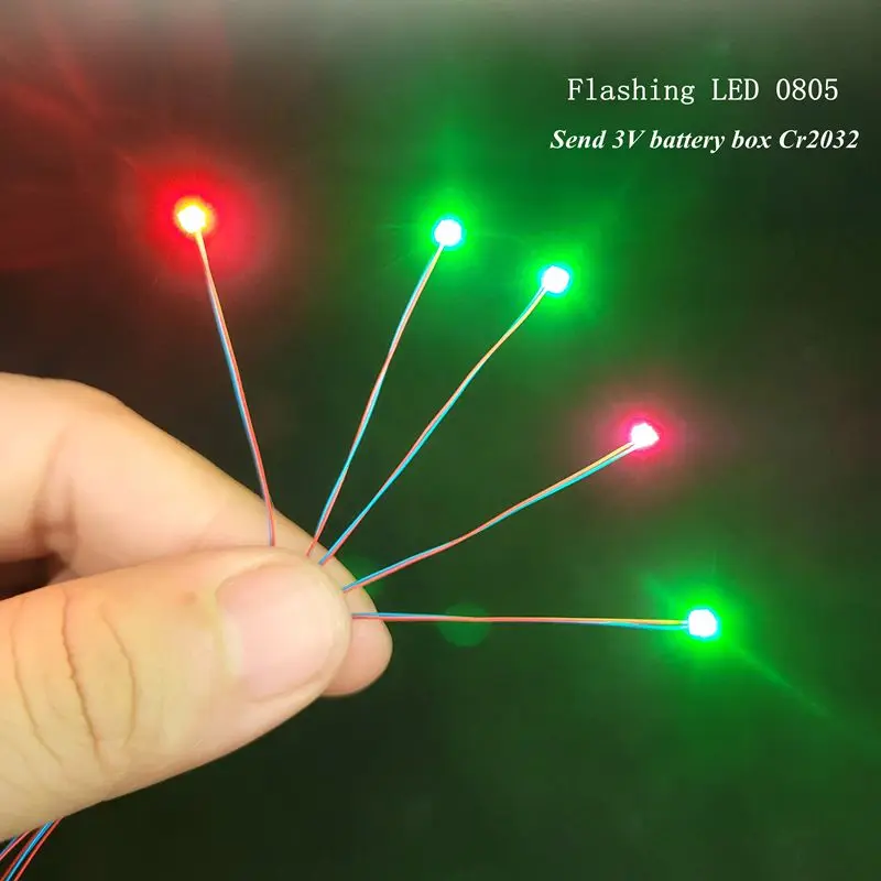 Luz Led intermitente SMD 0805 3V, modelos de l&aacute;mpara Led parpadeante, tren presoldado, Micro Litz, dise&ntilde;o de ferrocarril para juguete, iluminaci&oacute;n de Gundam, cables de 60cm-0
