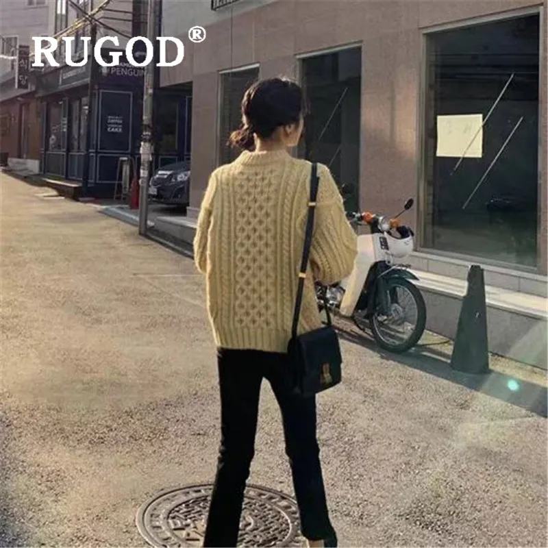 Женский свитер с круглым вырезом RUGOD элегантный вязаный пуловер рукавами летучая