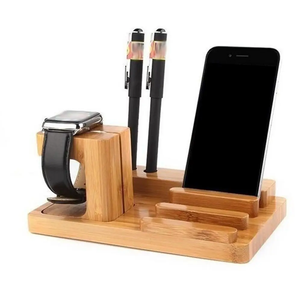 Портативная бамбуковая зарядная станция с 4 USB портами держатель для телефона