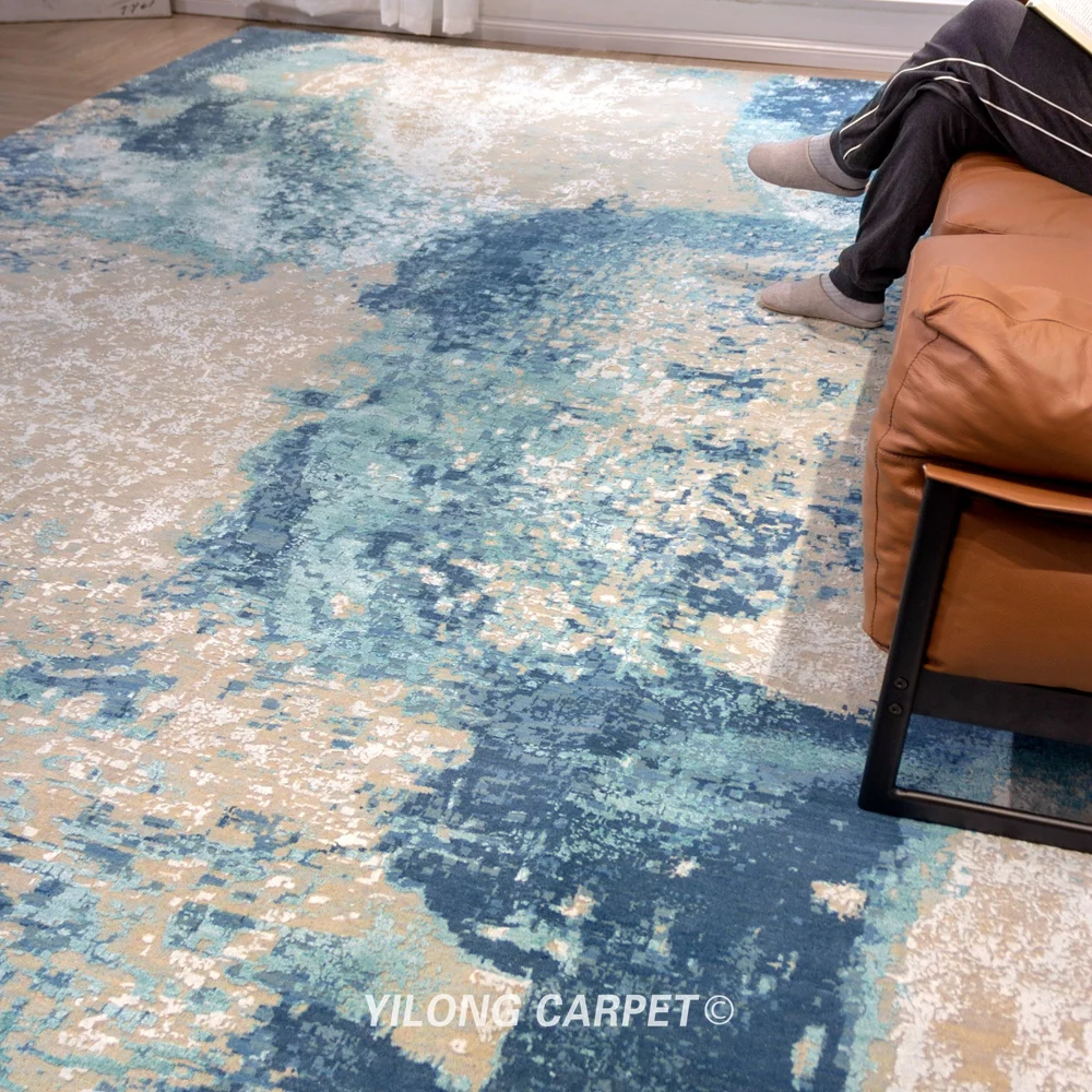 Beste Yilong 10 'X 14' Oversized Blauwe Handgemaakte Wollen Tapijt Luxe Indoor Tapijt (YLRugP1633)