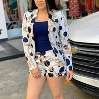 casual women vinatge chain printed blazer top and shorts set elegant office ladies suits women workwear two pieces set