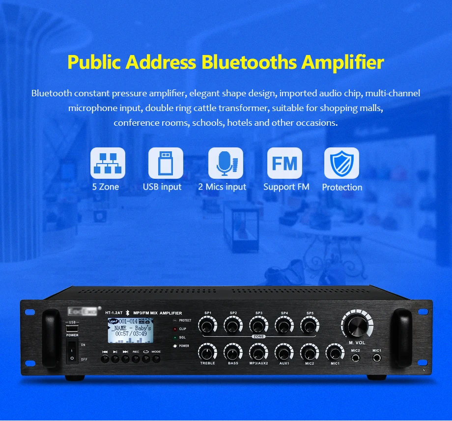 Oupushi HT-3.6AT 5 Зон Микшер контроль PA система Bluetooth усилитель с FM 2 микрофонный вход и USB вход