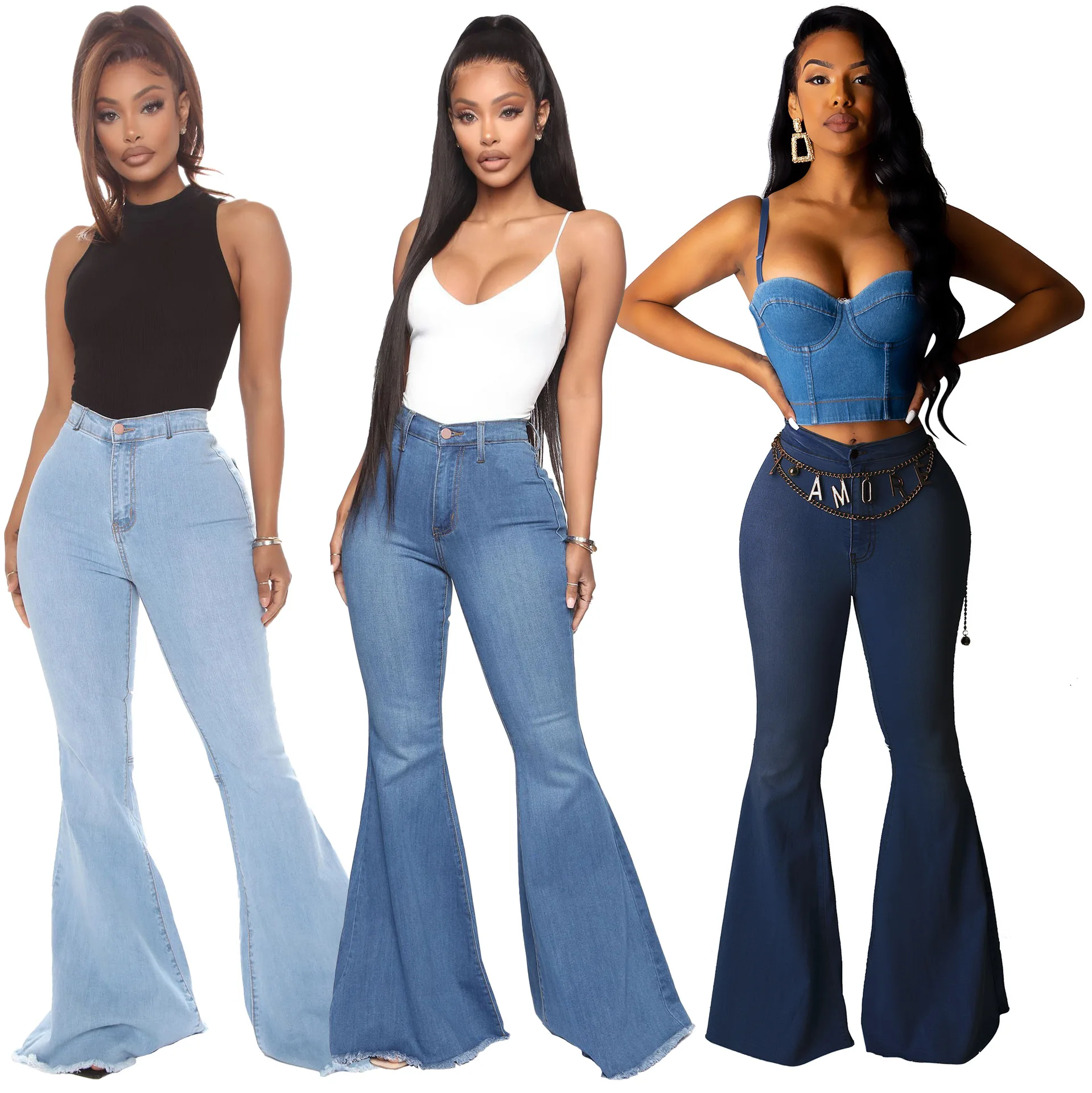 

High Waist All-match Slim Fit Stretch Denim Flared Pants