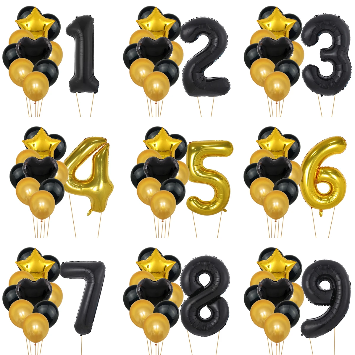 

32inch 11PC Black Gold Latex foil Balloons Valentine's Day Helium Birthday BabyShower Wedding Party Globos Decorations Digital