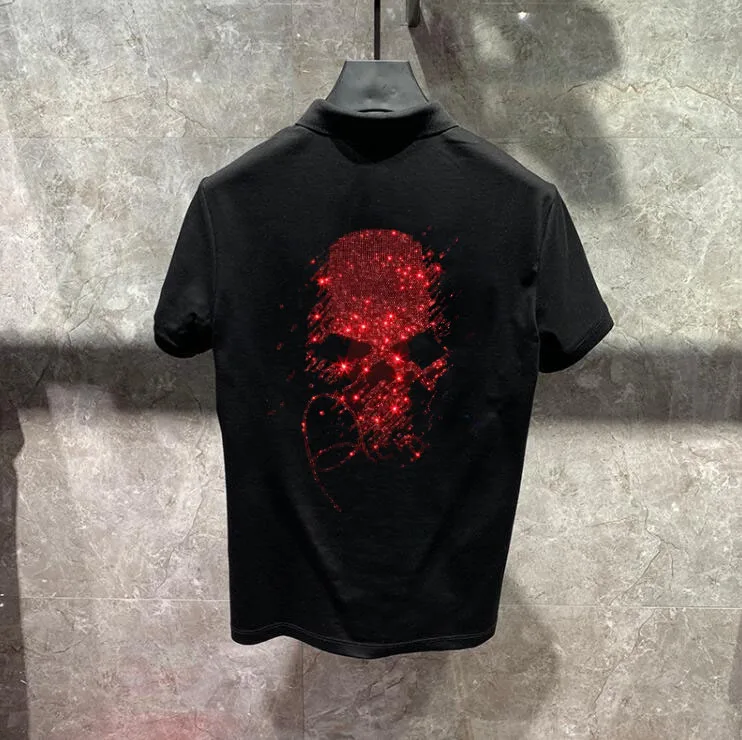 

Рубашка-поло с коротким рукавом и бриллиантами, Новинка лета 2020, мужская рубашка-поло Hot drill, мужская рубашка-поло Стразы